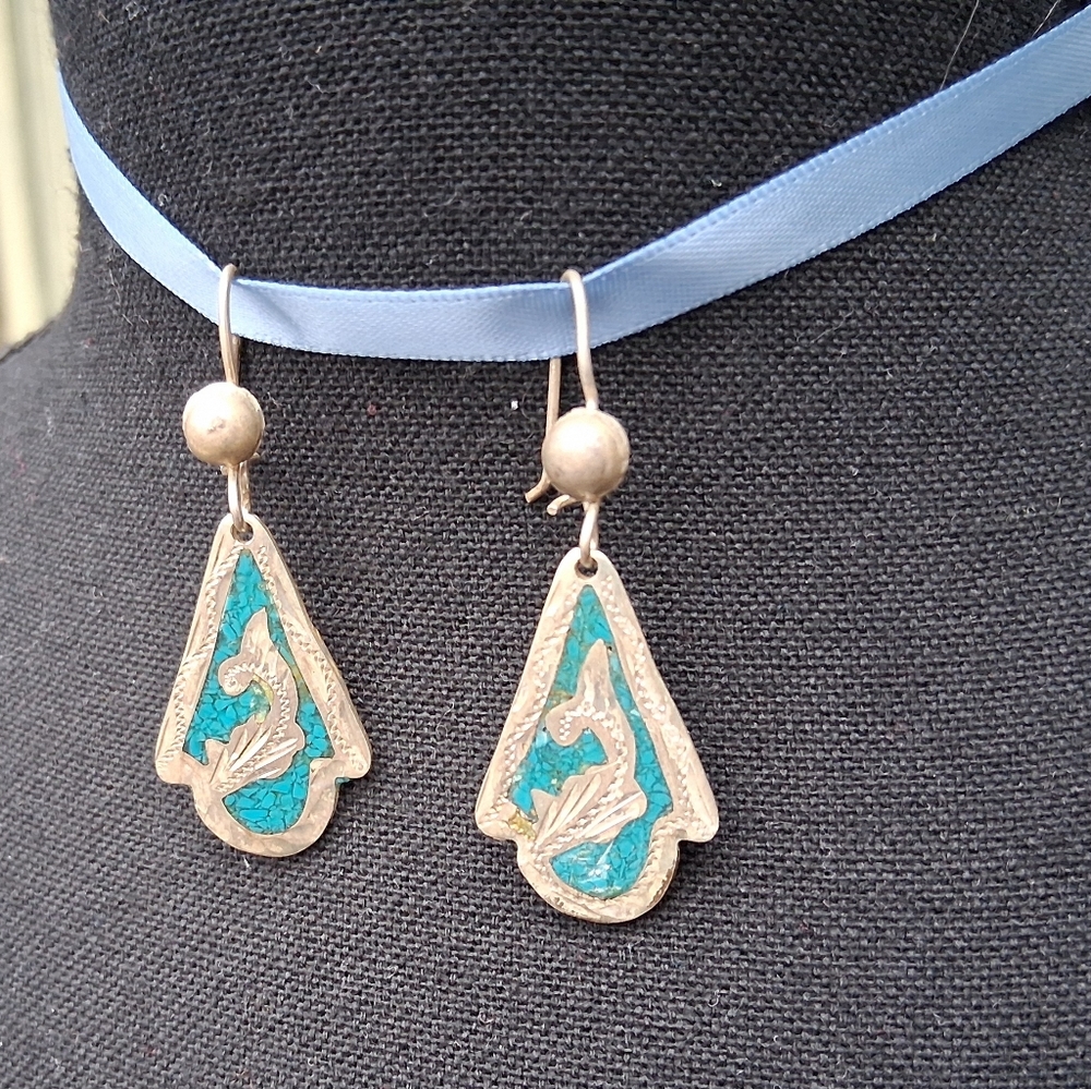 Silver 925 Sterling and Turquoise inlay earrings